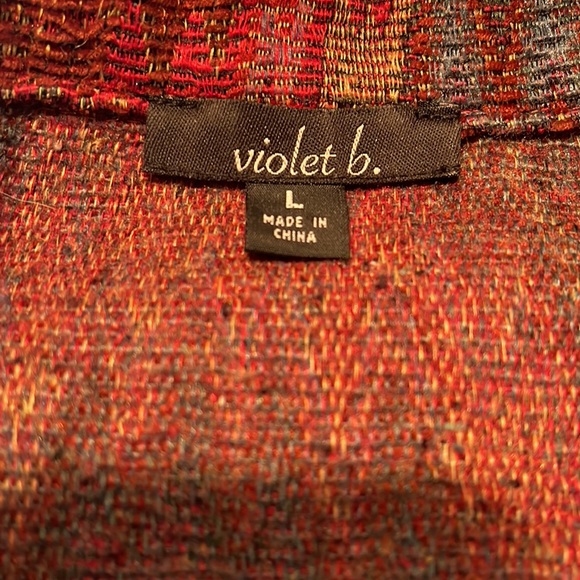 Zip front blazer/jacket of muted fall colors. Unlined. Side pockets. Size L - Picture 2 of 6